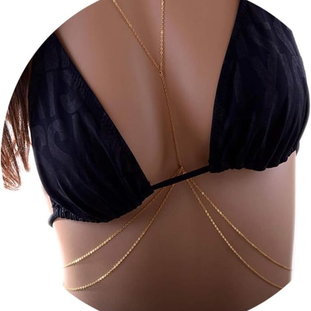 14K Gold Body Chain for Women Dainty Layered Rhinestone Belt Summer Beach Jewelr